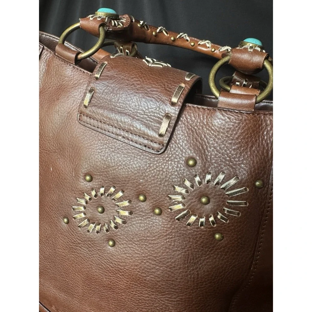 BCB Girls Brown Leather Bag In Western Style With Turquoise